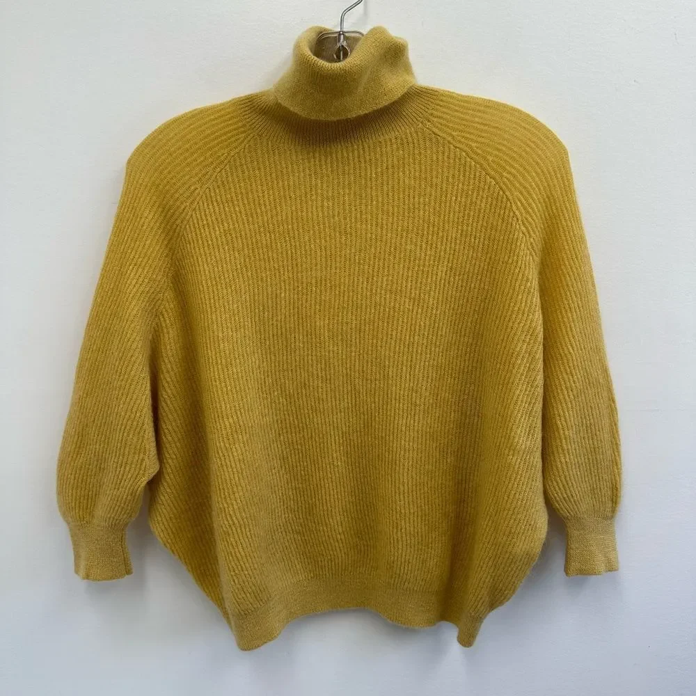 Brunello Cucinelli Mustard Yellow Mohair Blend Knit Sweater Turtleneck Size S